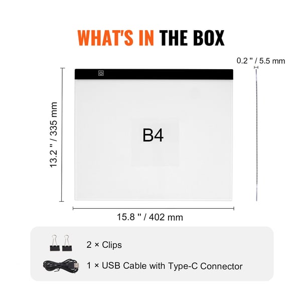Lysplade, B4 LED ultratynd bærbar, 40,2x30,8 cm, sort