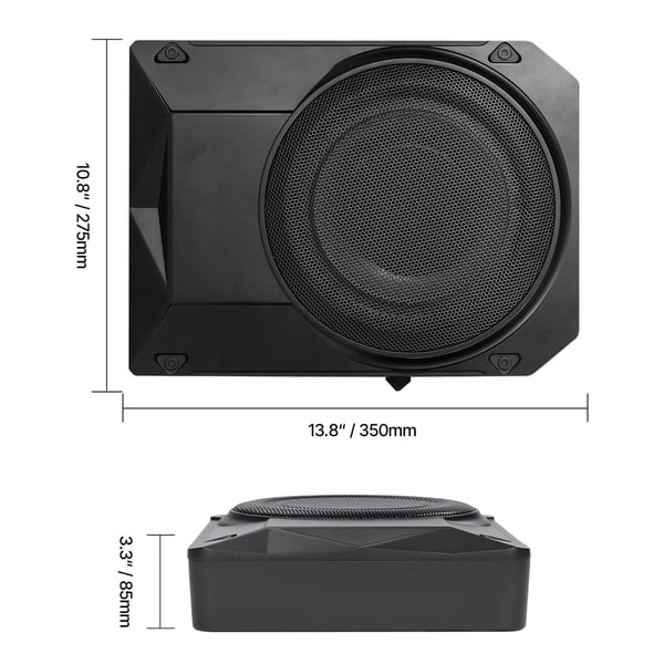 Bilsubwoofer, 10 tommer slank aktiv under sædet subwoofer 35x25.5x8.5 cm, sort, lyd