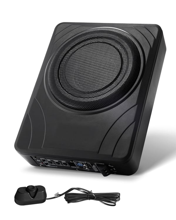 Bilsubwoofer, 8 tommer 300W slank under sædet aktiv subwoofer, 32,2x23,5x8 cm, sort, lyd