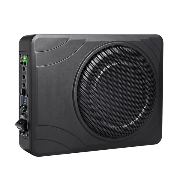 Bilsubwoofer, 8 tommer 300W slank under sædet aktiv subwoofer, 32,2x23,5x8 cm, sort, lyd