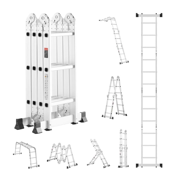 Taitettava tikas, 7-in-1 säädettävä teleskooppitikas, 350x60,8x168,5 cm, alumiini
