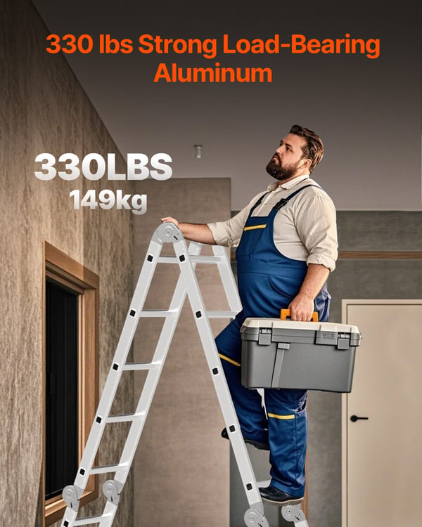 Taitettava tikas, 7-in-1 säädettävä teleskooppitikas, 350x60,8x168,5 cm, alumiini