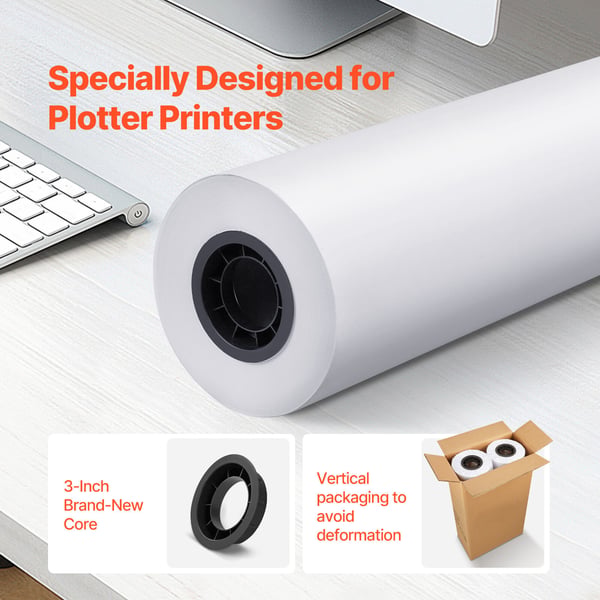 Plotterpapirruller, 61 cm x 152,4 m, Hvid, Bondpapir