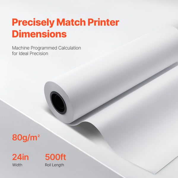 Plotterpapirruller, 61 cm x 152,4 m, Hvid, Bondpapir