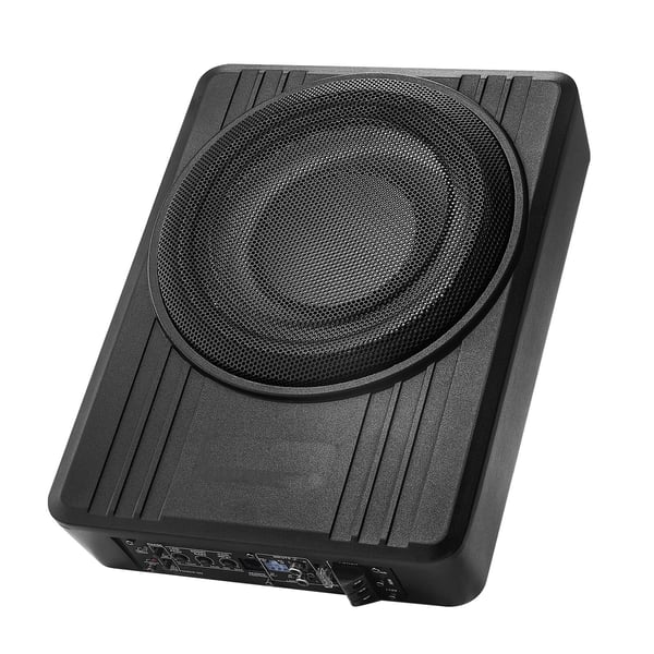 Bilsubwoofer, 10 tommer slank aktiv under sædet, 35x25,5x8 cm, sort, lyd