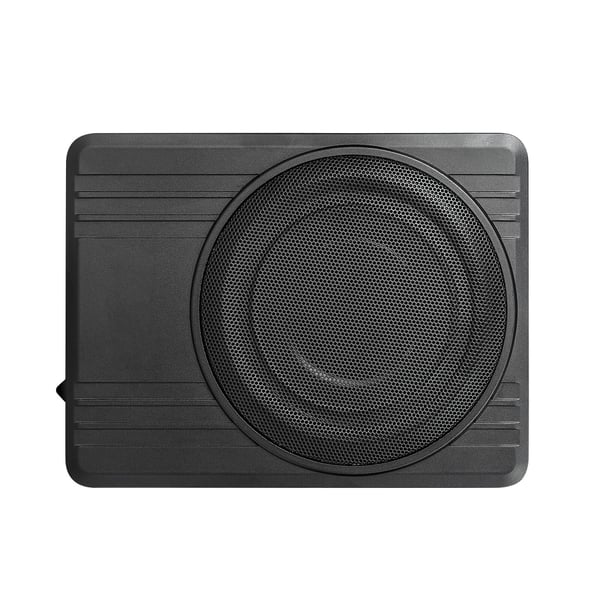 Bilsubwoofer, 10 tommer slank aktiv under sædet, 35x25,5x8 cm, sort, lyd