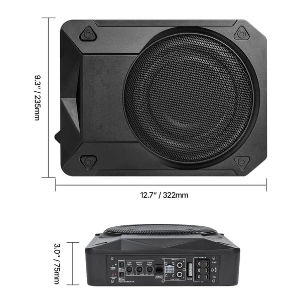 Bilsubwoofer, 8 tum slimmad aktiv under sätet, 32,2x23,5x7,5 cm, svart, ljud