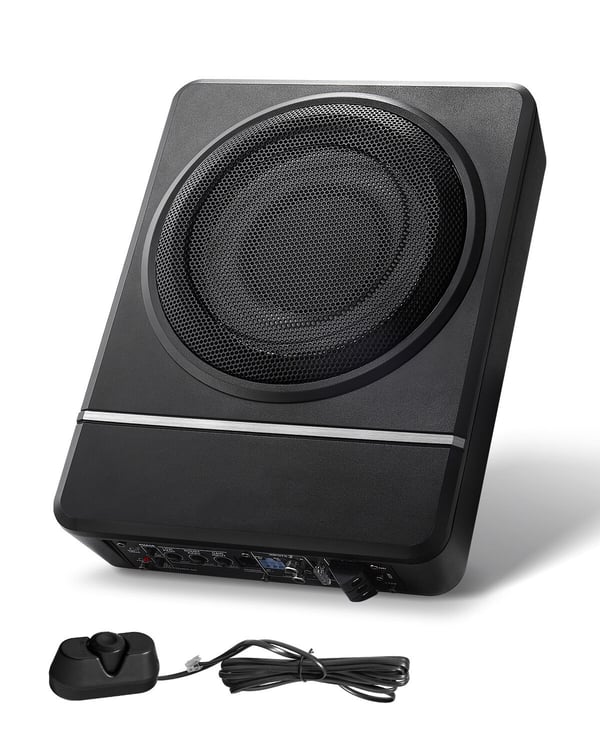 Bilsubwoofer, 8 tommer 240W slank under-sæde aktiv subwoofer, 32,2x23,5x8 cm, sort, lydenhed