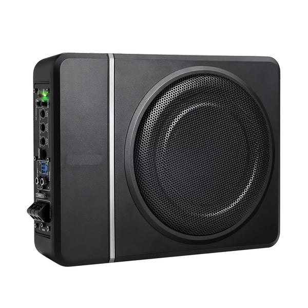Bilsubwoofer, 8 tommer 240W slank under-sæde aktiv subwoofer, 32,2x23,5x8 cm, sort, lydenhed