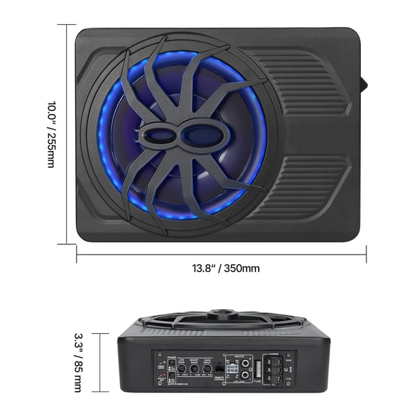 Bilsubwoofer, 10 tum 440W slimmad understolsubwoofer, 35x25,5x8,5 cm, blå, ljud