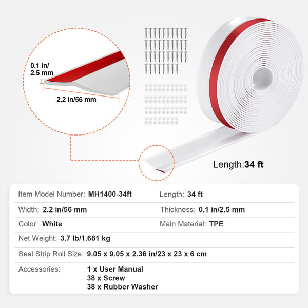 Autotallin oven tiivistenauha, 870x2.5x5.6 cm, valkoinen, TPE-sääsuojattu