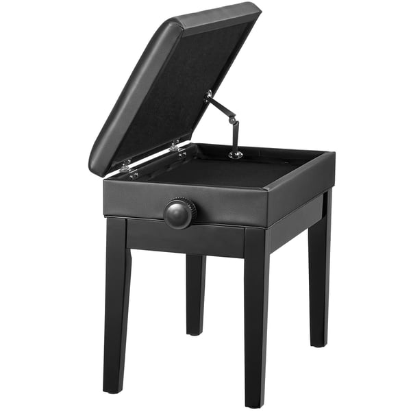 Pianopenkki, säädettävä säilytystilalla, pehmustettu istuin, 56x34x49 cm, puinen