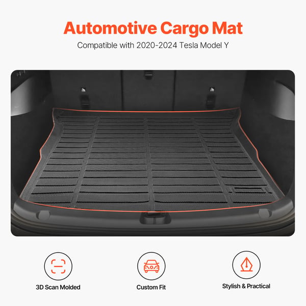 Bagagerumsmatta, kompatibel med Tesla Model Y 2020-2024, 114x111,5 cm, svart, TPE