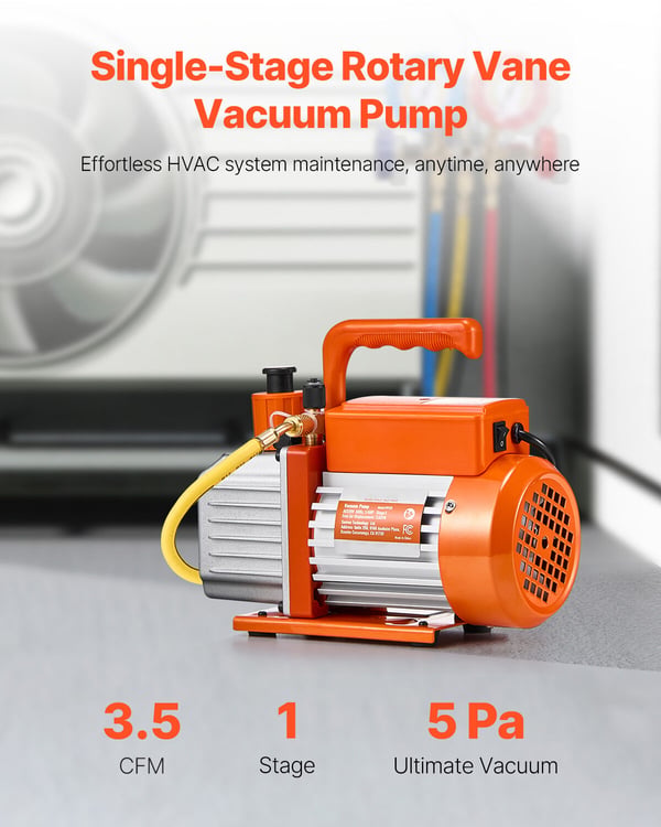 Vakuumpump 27,5x12x22,5 cm, HVAC enkelstegs roterande lamell, oljeflaska