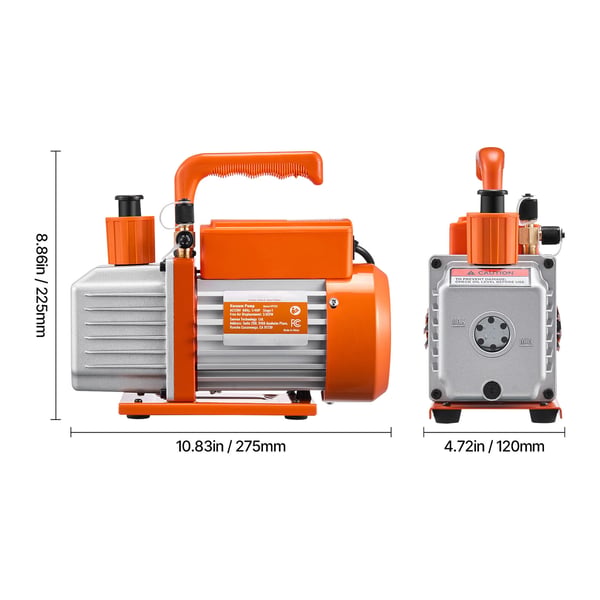 Vakuumpump 27,5x12x22,5 cm, HVAC enkelstegs roterande lamell, oljeflaska