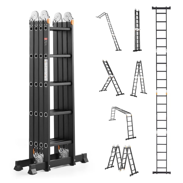 Taitettava tikas, 7-in-1 monikäyttöinen teleskooppitikas, 193x708x277,5 cm, säädettävä, alumiini