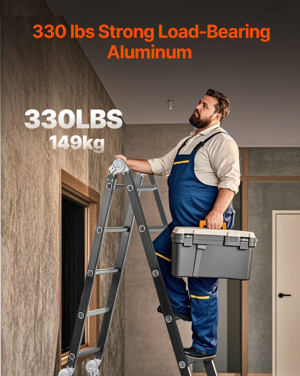 Taitettava tikas, 7-in-1 monikäyttöinen teleskooppitikas, 193x708x277,5 cm, säädettävä, alumiini