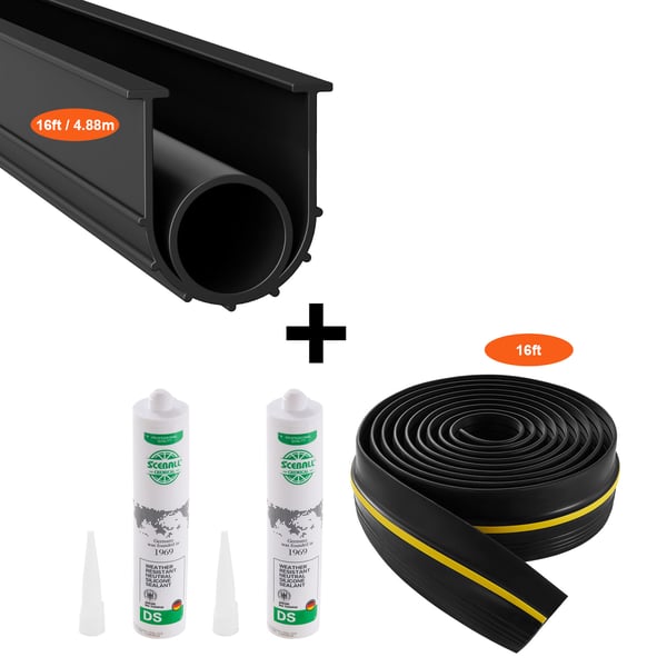Garageportströskel och bottenlistkit, 26x26x10 cm, Svart, PVC
