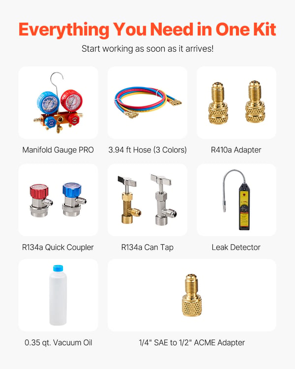 Vakuumpump och manometer-set, 27.5x12x22.5 cm, HVAC, förvaring