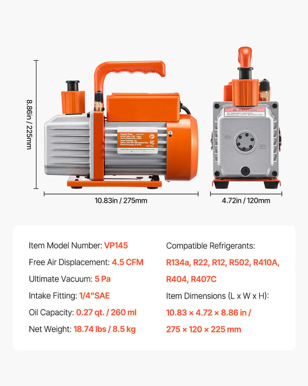 Vakuumpump och manometer-set, 27.5x12x22.5 cm, HVAC, förvaring