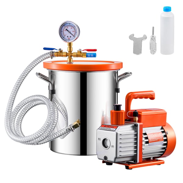 Vakuumkammare och pumpkit, 275x120x225 mm, rostfritt stål Vakuumkammare och pumpkit, 275x120x225 mm, rostfritt stål