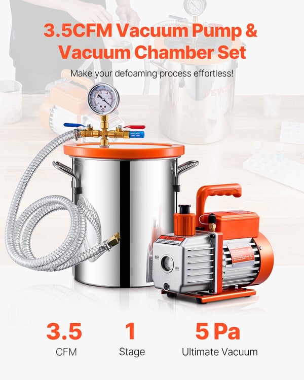 Vakuumkammare och pumpkit, 275x120x225 mm, rostfritt stål
