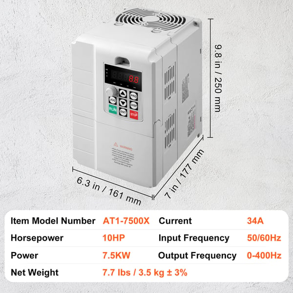 Frekvensomformer, 7.5KW 34A 10HK, Hastighedskontrol, Motorkontrol