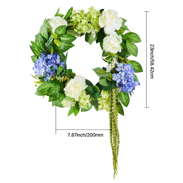 Dekorativ krans, 58,4 cm, blå vit grön, silkesmaterial