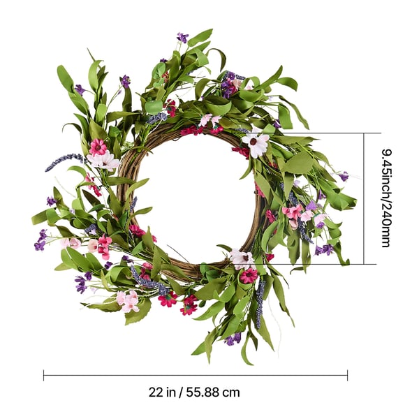Konstgjord dekorativ krans, 55,9 cm, rosa grön, silkesmaterial