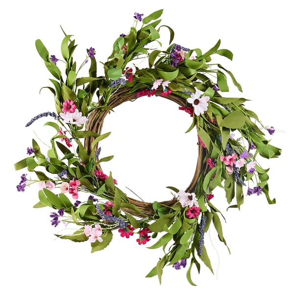 Konstgjord dekorativ krans, 55,9 cm, rosa grön, silkesmaterial