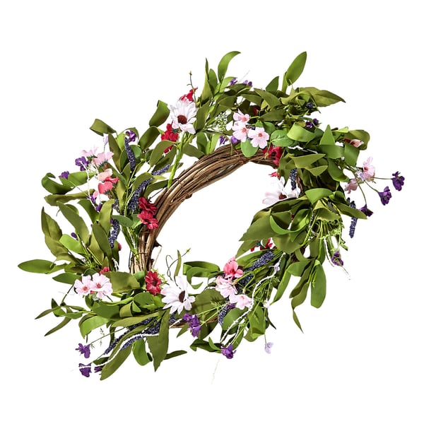 Konstgjord dekorativ krans, 55,9 cm, rosa grön, silkesmaterial
