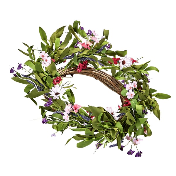 Konstgjord dekorativ krans, 55,9 cm, rosa grön, silkesmaterial