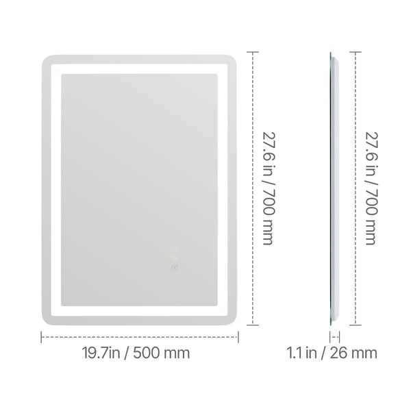 LED Badrumsspegel 50x70x2,6 cm Dimbar Anti-im Väggmonterad