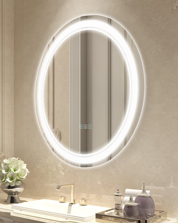 Badrumsspegel, LED rund sminkspegel 60x2,2 cm, imfri, väggmonterad
