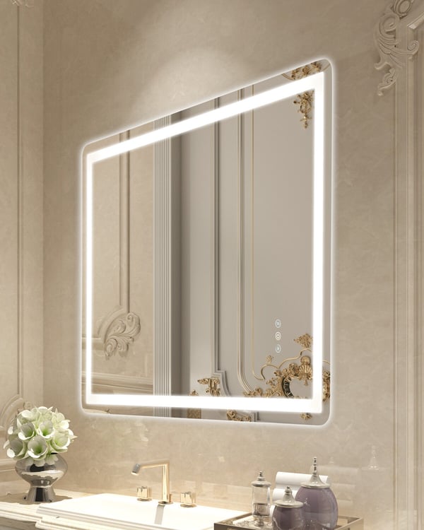 LED Badrumsspegel, 70x100x2,6 cm, Dimbar, Imfri, Väggmonterad