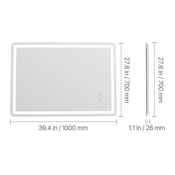 LED Badrumsspegel, 70x100x2,6 cm, Dimbar, Imfri, Väggmonterad