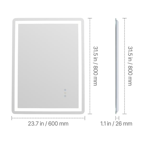 LED Badrumsspegel, 60x80x2,6 cm, Dimbar, Imfri, Väggmonterad