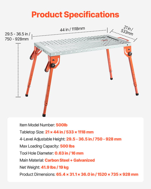 Hitsauspöytä, 152x73,5x92,8 cm, Säädettävä korkeus, Hiiliteräs, Taitettava