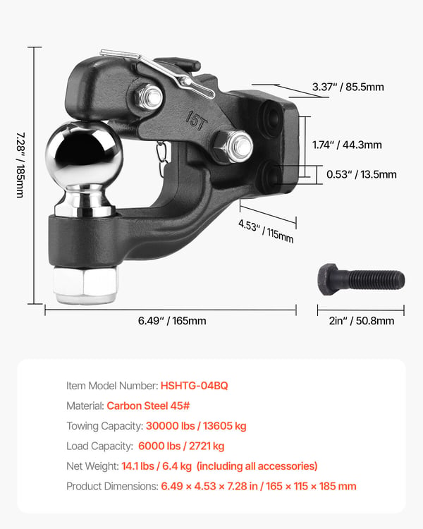 Pintle-koukku, 16.5x11.5x18.5 cm, musta, teräs
