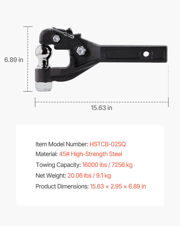 Pintle-koukku, 40x7.5x17.5 cm, musta, teräs