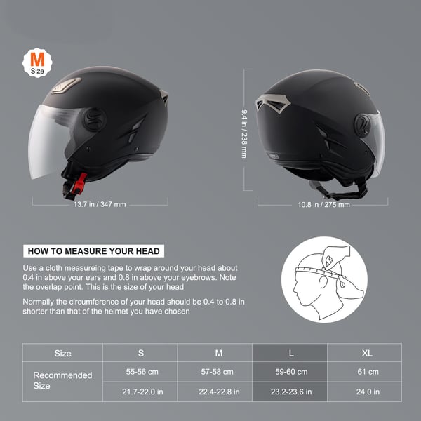 Motorcykelhjelm, 34,7x27,5x23,8 cm, Sort, ABS