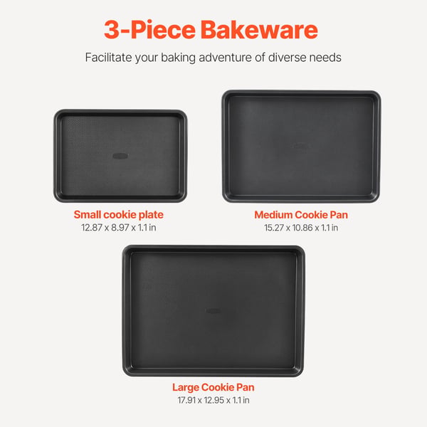 Bageformssæt, 3-delt kulstofstål, 45,5x32,9x2,8 cm, sort, non-stick bageudstyr