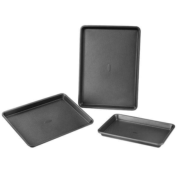 Bageformssæt, 3-delt kulstofstål, 45,5x32,9x2,8 cm, sort, non-stick bageudstyr