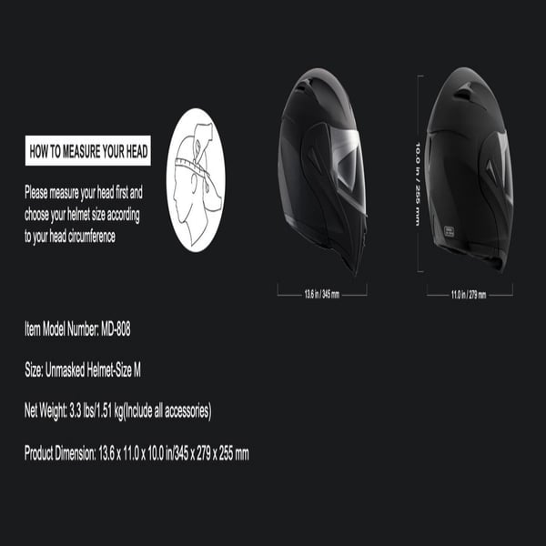 Motorcykelhjelm, 34.5x27.9x25.5 cm, ABS