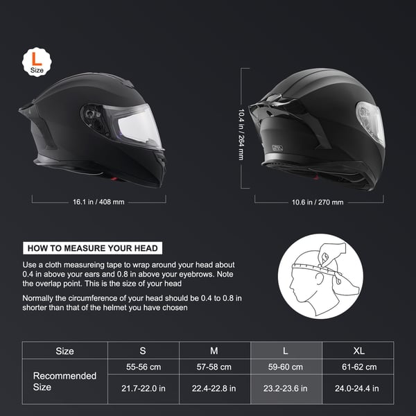 Motorcykelhjälm, Integral, 40,8x27x26,4 cm, Svart, ABS