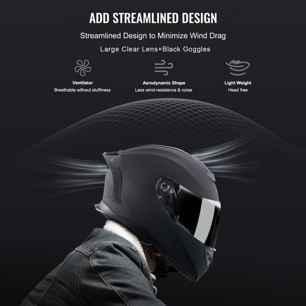 Motorcykelhjälm, Integral, 40,8x27x26,4 cm, Svart, ABS