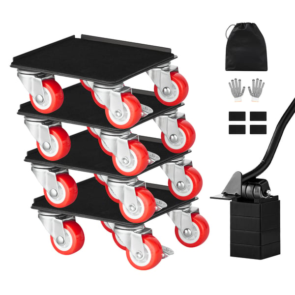 Møbeltransport Sæt, 135x135x52 mm, Kulstofstål, Kraftig Flytning