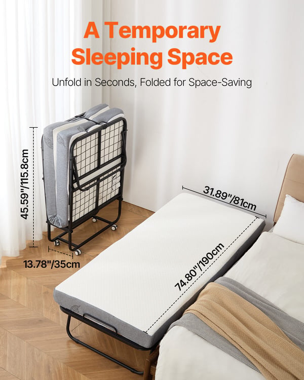 Sammenklappelig seng, 81x190x39,6 cm, hvid, foldbar