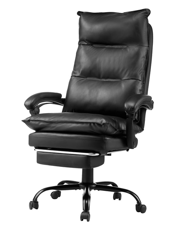 Kontorstol, Høj Ryg Executive Stol med Fodstøtte, 71x68,5x130,4 cm, Sort, PU Læder Kontorstol, Høj Ryg Executive Stol med Fodstøtte, 71x68,5x130,4 cm, Sort, PU Læder