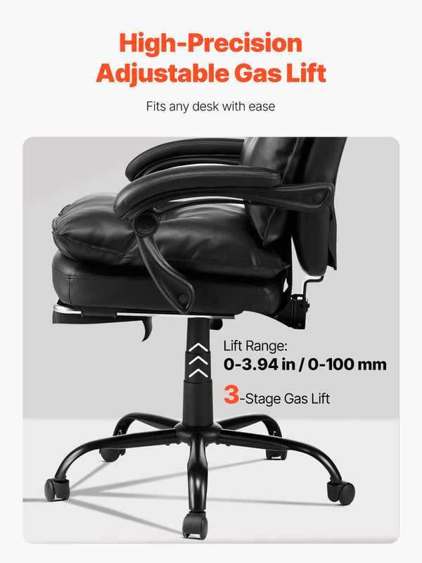 Kontorstol, Høj Ryg Executive Stol med Fodstøtte, 71x68,5x130,4 cm, Sort, PU Læder